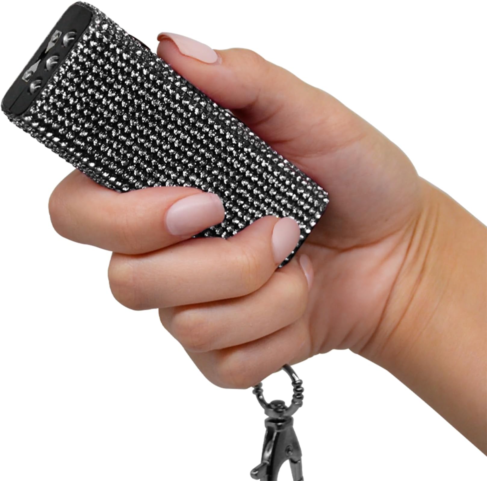 Guard Dog Security Mini Stun Gun Keychain Bling It On, Powerful Stun Gun for Women Self Defense with LED Flashlight, USB Rechargeable, Rhinestone and Compact Design