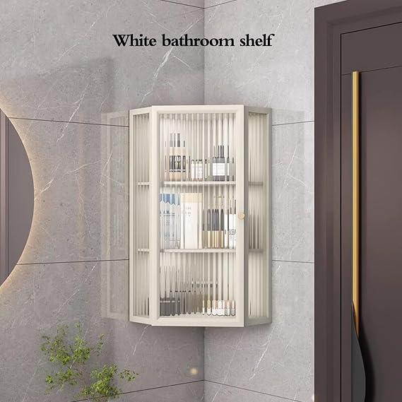 Corner Triangular Wall Cabinet Bathroom Wall Hanging Storage Shelves Living Room Multi-layer Organizing Cabinet With Door Kitchen Cupboard Save Space(Black)