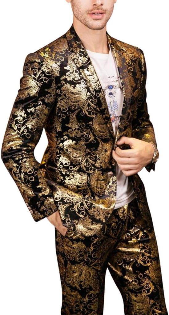 MOGU Mens Luxury Gold Suits 2-Piece Set