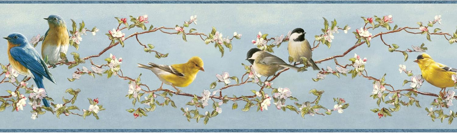 Chesapeake HTM48511B Louise Blue Songbird Portrait Wallpaper Border, 7 Sq Ft