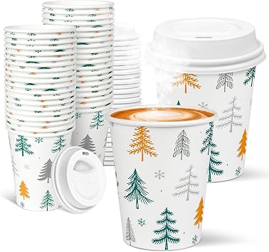 Charmount 40 Pack 8 oz Paper Coffee Cups with Lids, Disposable To-Go Cups for Coffee Bars, Hot Chocolate, Cocoa, Hot Tea Drinks, and Hoildays Party Decoration Supplies