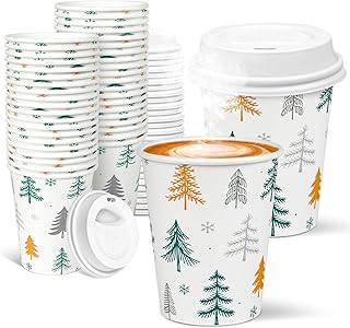 Charmount 40 Pack 8 oz Paper Coffee Cups with Lids, Disposable To-Go Cups for Coffee Bars, Hot Chocolate, Cocoa, Hot Tea Drinks, and Hoildays Party Decoration Supplies