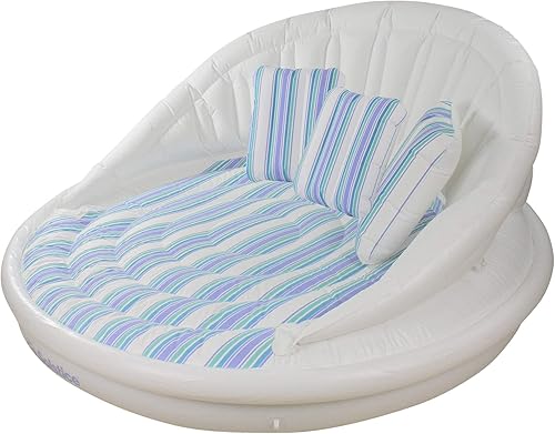 Miniatura 4 de Balsa inflable a rayas para piscina, sofá y sala de estar, 70 pulgadas, color blanco y azul