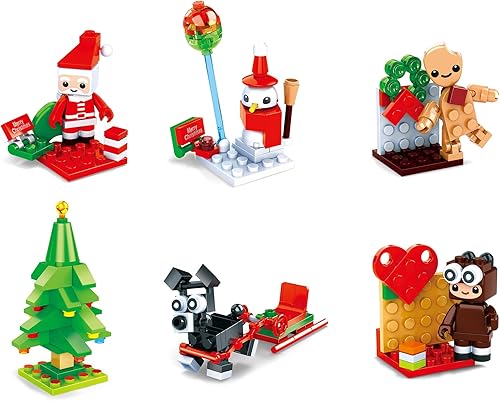 Miniatura 3 de Santa's Freinds - Juego de 6 recuerdos de fiesta de Navidad, cada uno contiene un juego diferente de bloques de plástico para construir un personaje