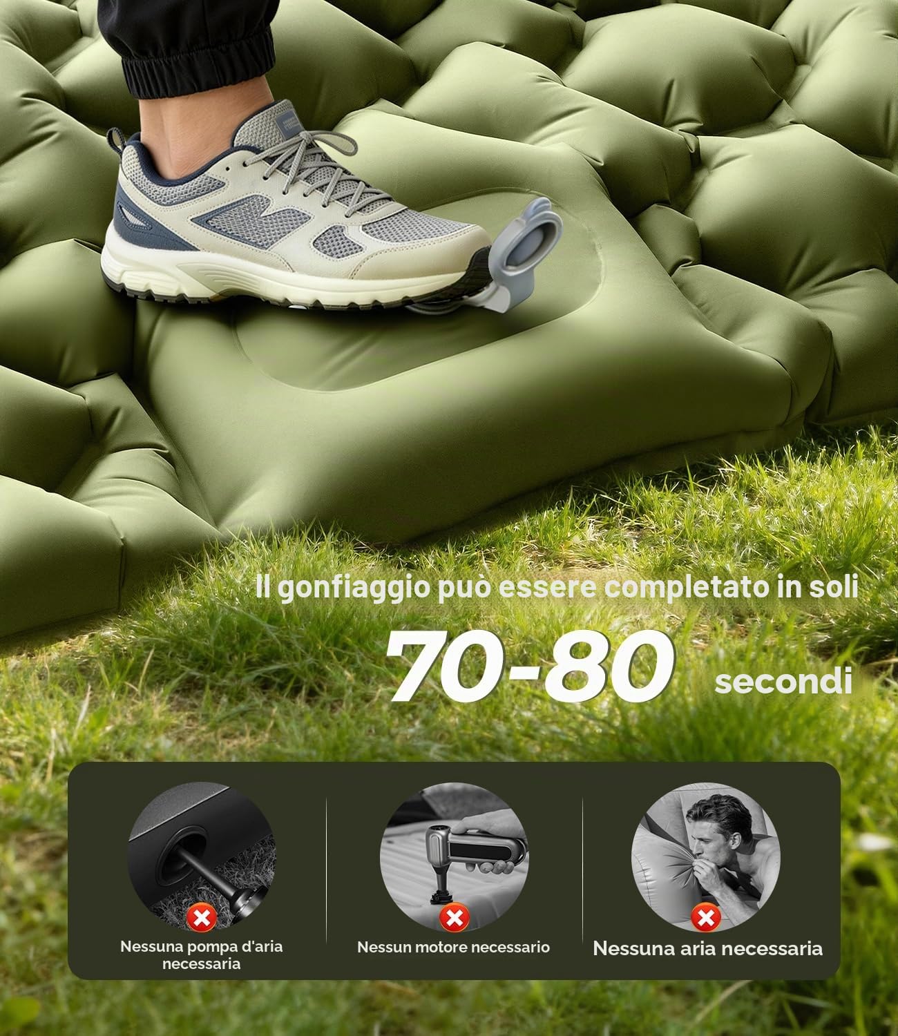 Materasso Campeggio Autogonfiante Doppio Ultraleggero 1,65kg – Letto Gonfiabile Matrimoniale 203x123x10cm con Cuscino 15cm Struttura Sospesa TPU Antiforatura – per Campeggio Trekking Spiaggia Ospiti