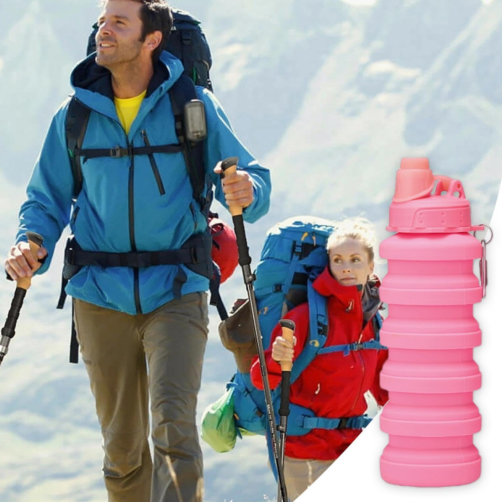 Faltbarer Sportbecher aus Silikon – 700 ml, wiederverwendbare, flexible Flasche mit Karabiner for Outdoor-Aktivitäten und Sport,Faltbarer Wasserbecher(Pink)