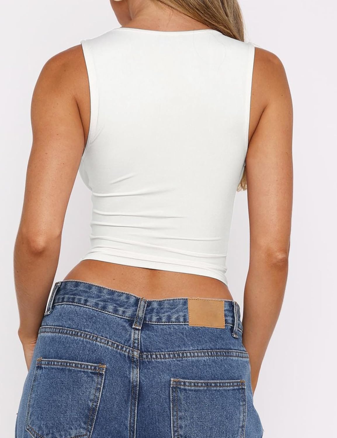 ForeFair Womens Deep V Neck Crop Tank Tops Going Out Double Lined Sexy Crop Top Sleeveless Slim Fit Y2k Summer Tops - Image 4