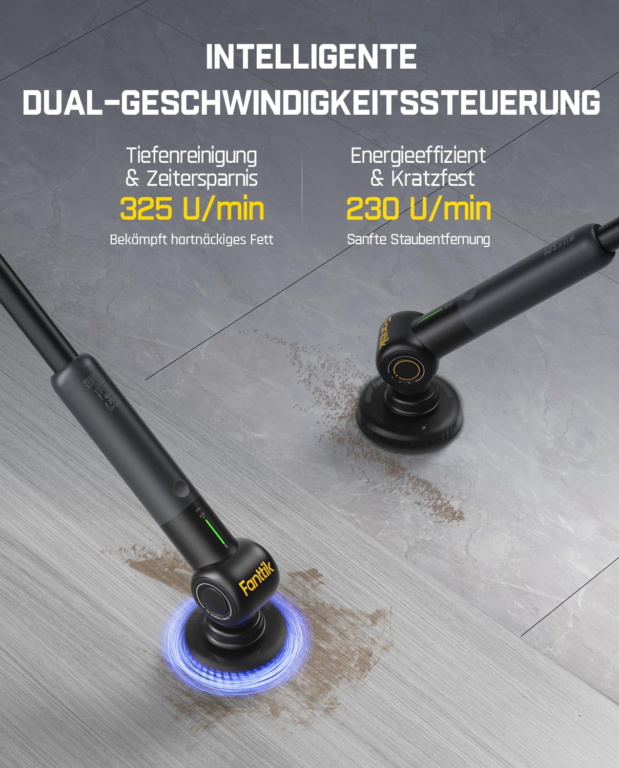 Fanttik Flip G9 Pro Elektrische Reinigungsbürste, VoltiPulse Motor,Flexibler Winkel & Ausziehbarer Griff, IPX7 Wasserdicht, Typ-C Ladung für Boden, Fliesen, Fugen (Schwarz)
