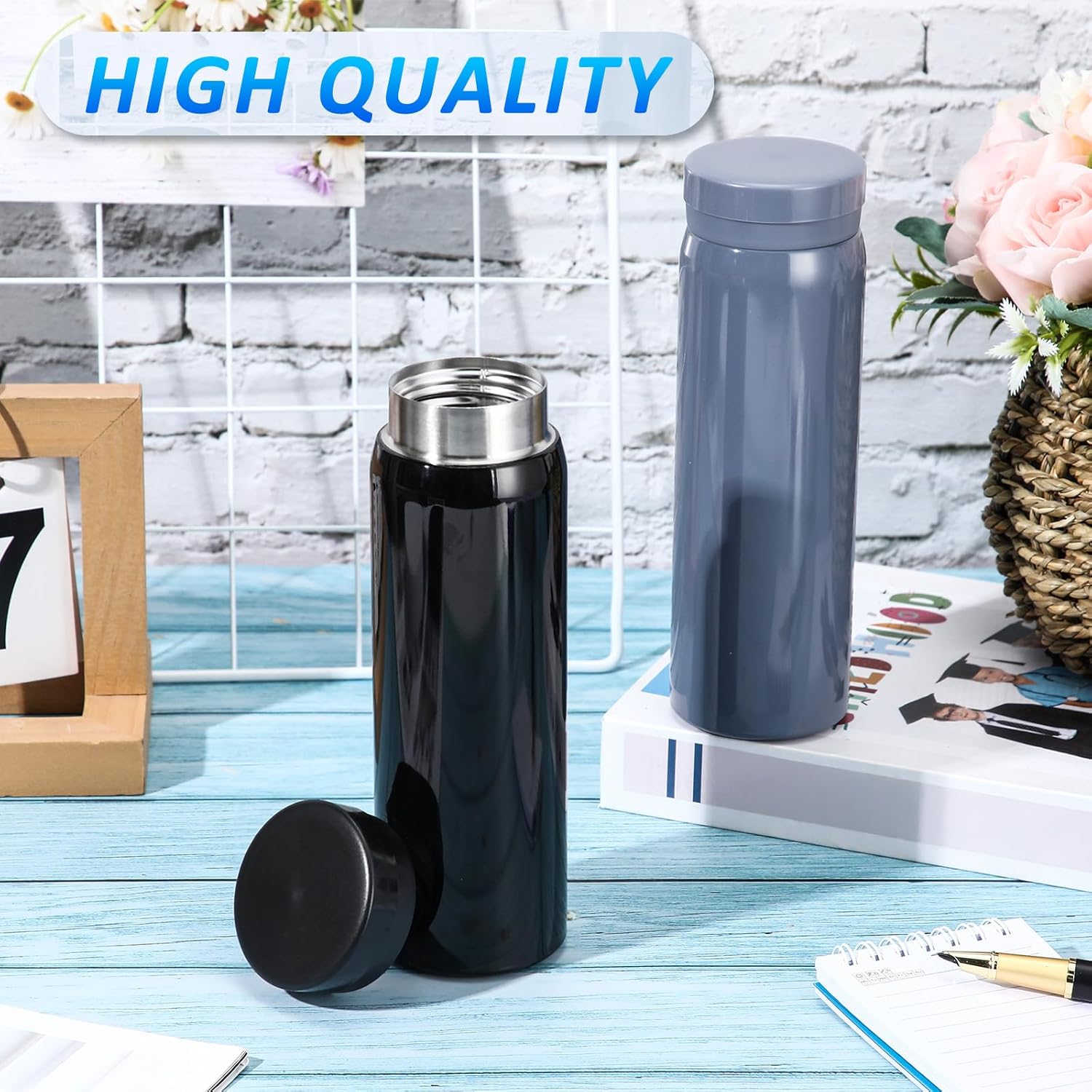 Bokon 2 Pack 10oz Insulated Water Bottle Mini Stainless Steel Tumber Leak Proof Flask Keeps Drinks Hot and Cold (Black,Gray) - Image 4