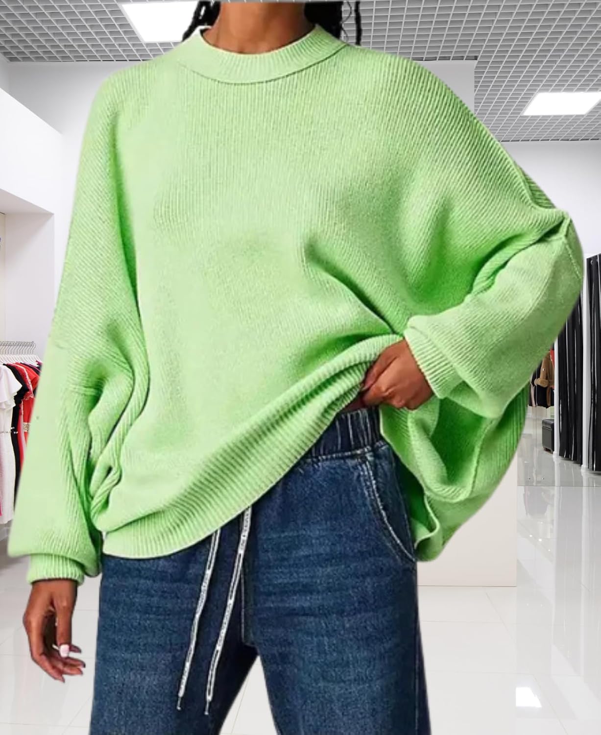 LIZALIG Women's Oversized Batwing Casual Sweaters Fall Outfits Knit Side Slit Fashion Crewneck Pullover Batwing Tops - Image 6