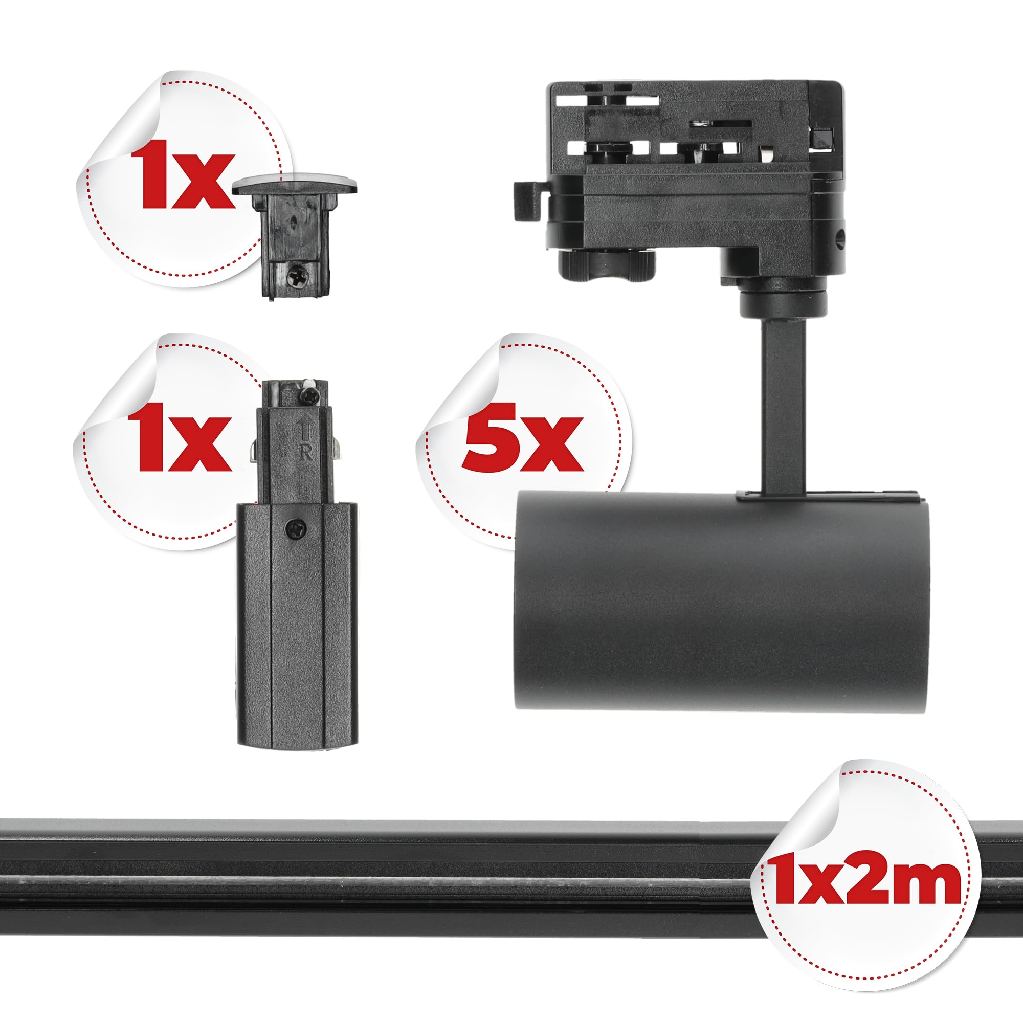 NEXTRACK 3-Phasen-Schienen-Set Komplett-Set mit 5x GU10 Lampe 2m Schiene Schwarz