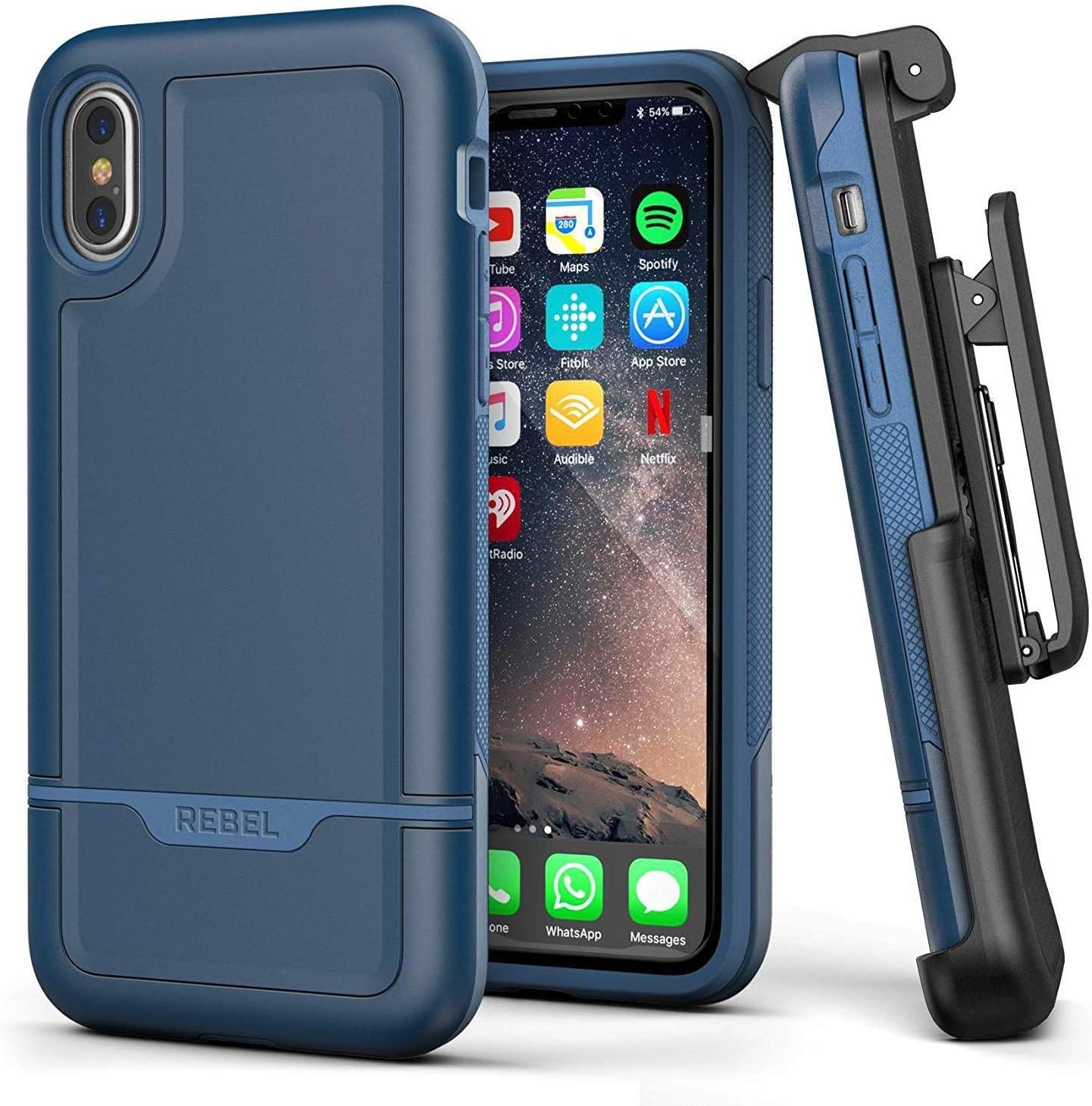 Encased iPhone Xs Max Belt Clip Case - Ultra Protective Full Body Rugged Cover with Rotating Holster (2018 Rebel Series) Blue
