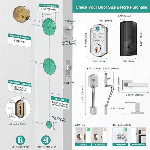 Miniatura 6 de Juego de cerradura de puerta con huellas dactilares sin llave cerradura de puerta delantera HEANTLE WiFi con asas - Alexa Smart Electronic Digital
