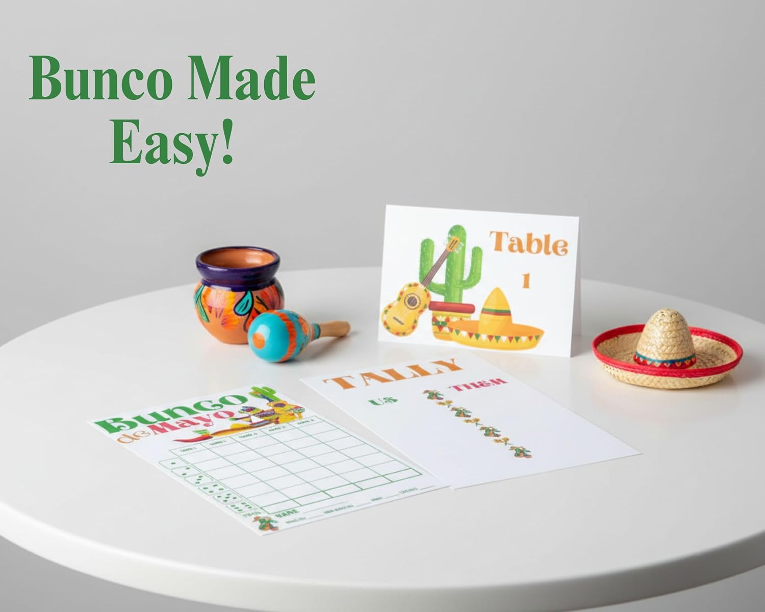 Cinco de Mayo Bunco Theme Set - Bunco Score Sheets - Fiesta Themed Bunco - Cinco de Mayo Scorecards - Tally Sheets - Ghost Player - Bunco Babes - Bunco Game Kit for Game Night - May Theme Night