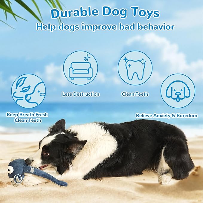 Juguete para perro WUGO pulpo con sonido y arrugas miniatura 6