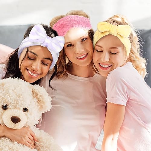 Miniatura 7 de Jexine 24 diademas de spa de felpa para dormir, con lazo a granel, diadema de maquillaje para lavar la cara, pijamadas, suministros de fiesta,