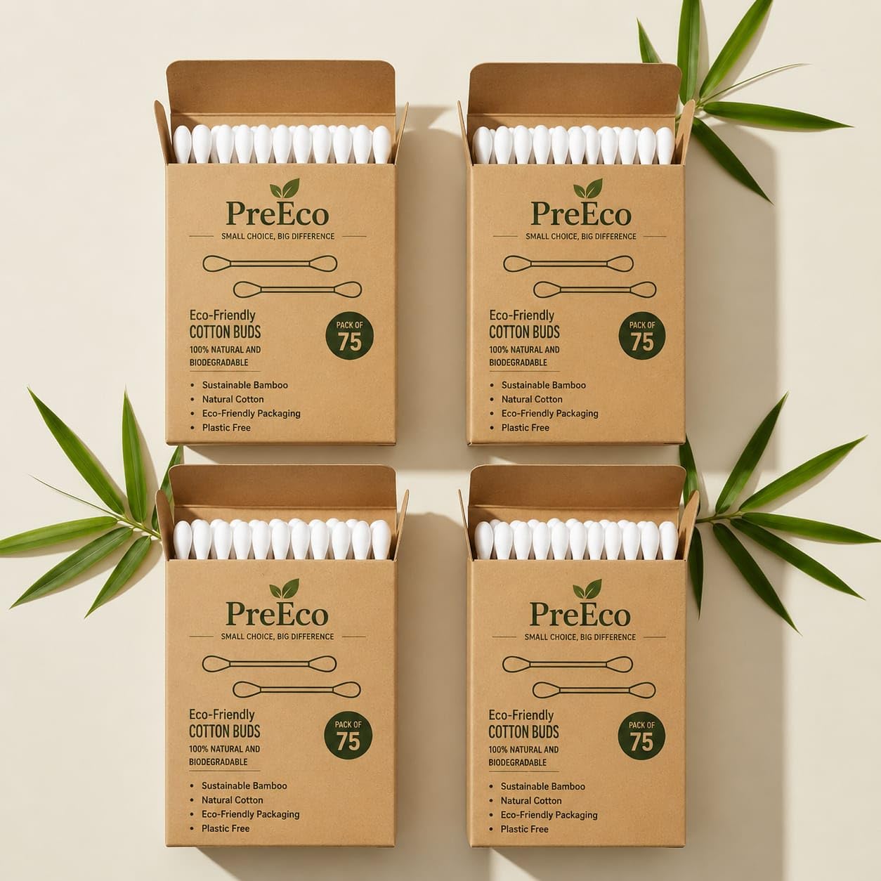 PreEco Cotton Buds – Pack of 4 | 100% Pure & Soft Premium Cotton Swabs with Bamboo Wooden Sticks | Safe Ear Cleaner Buds for Adults, Babies, Hygiene & Personal Care-picture-21