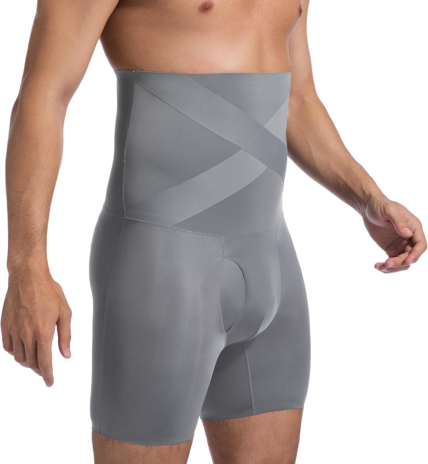 GRESTU Mens Shapewear Tummy Control Boxer Briefs Compression Shorts Slimming Body Shaper, High-Waisted, Long-Legs