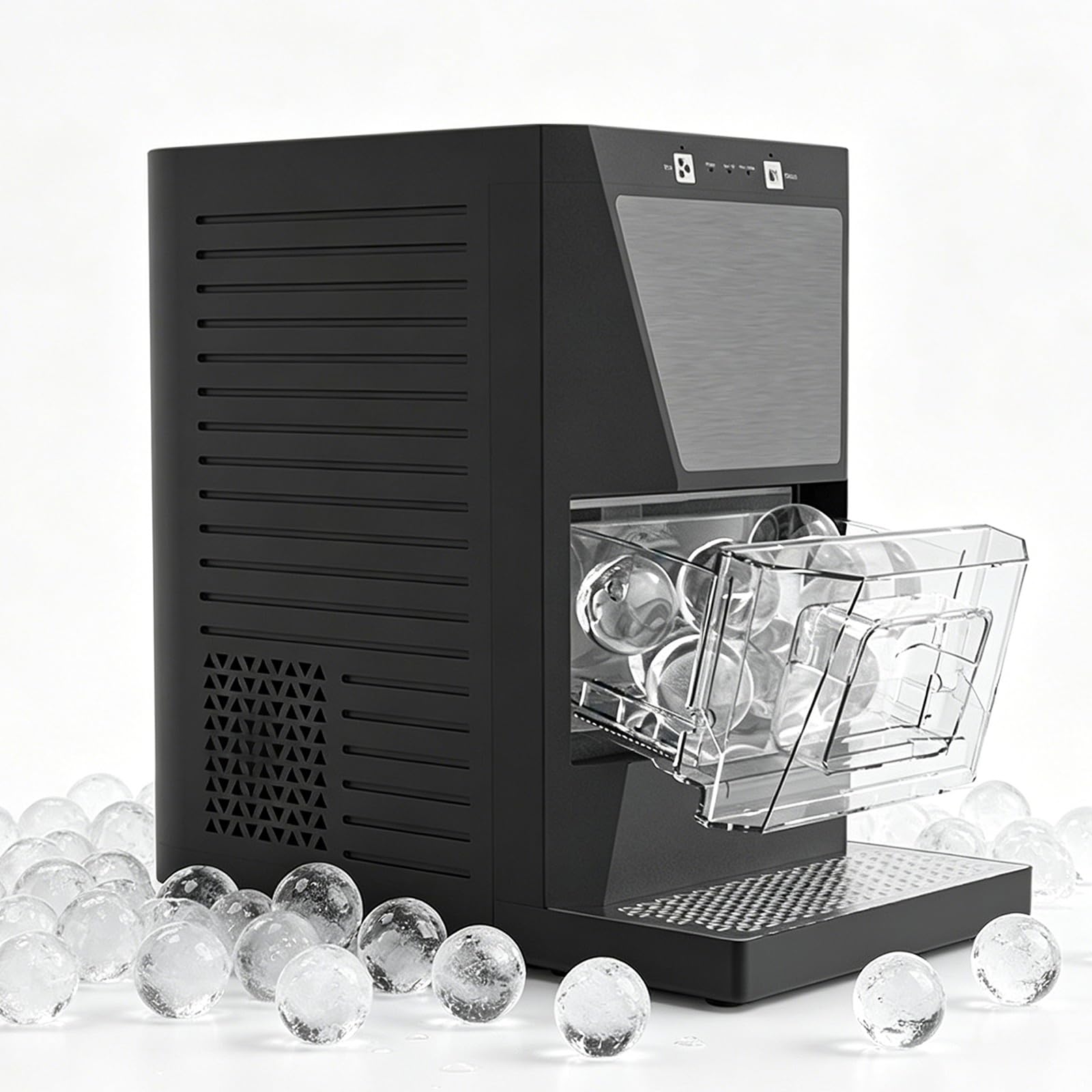 Eoweiot 2Inch Automatic Spherical Ice Maker, Countertop Clear Ice Ball Machine with Transparent Window, 1.2L Water Tank, Auto Self-Cleaning (Black)
