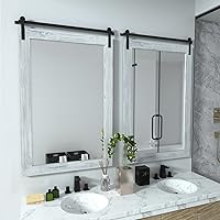 Vista 2 de Espejo de pared con marco de madera rústica de 35 x 24 pulgadas, para baño, sala de estar, entrada (blanco)