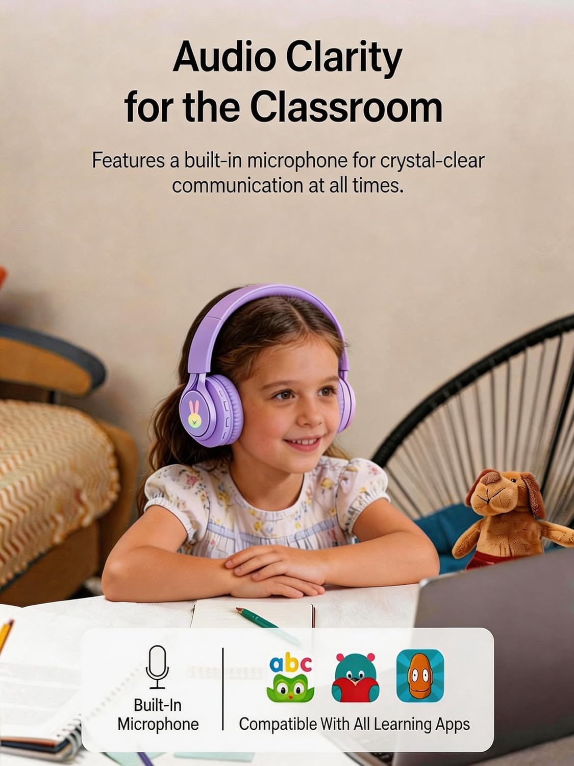 LED Light Up Kids Wireless Headphones - Wired/Wireless Dual Mode with Mic - Safe 85dB Volume Limit, Ultra-Lightweight Bluetooth Over Ear Earphones for School, iPad - Purple Gifts for Teens Girls