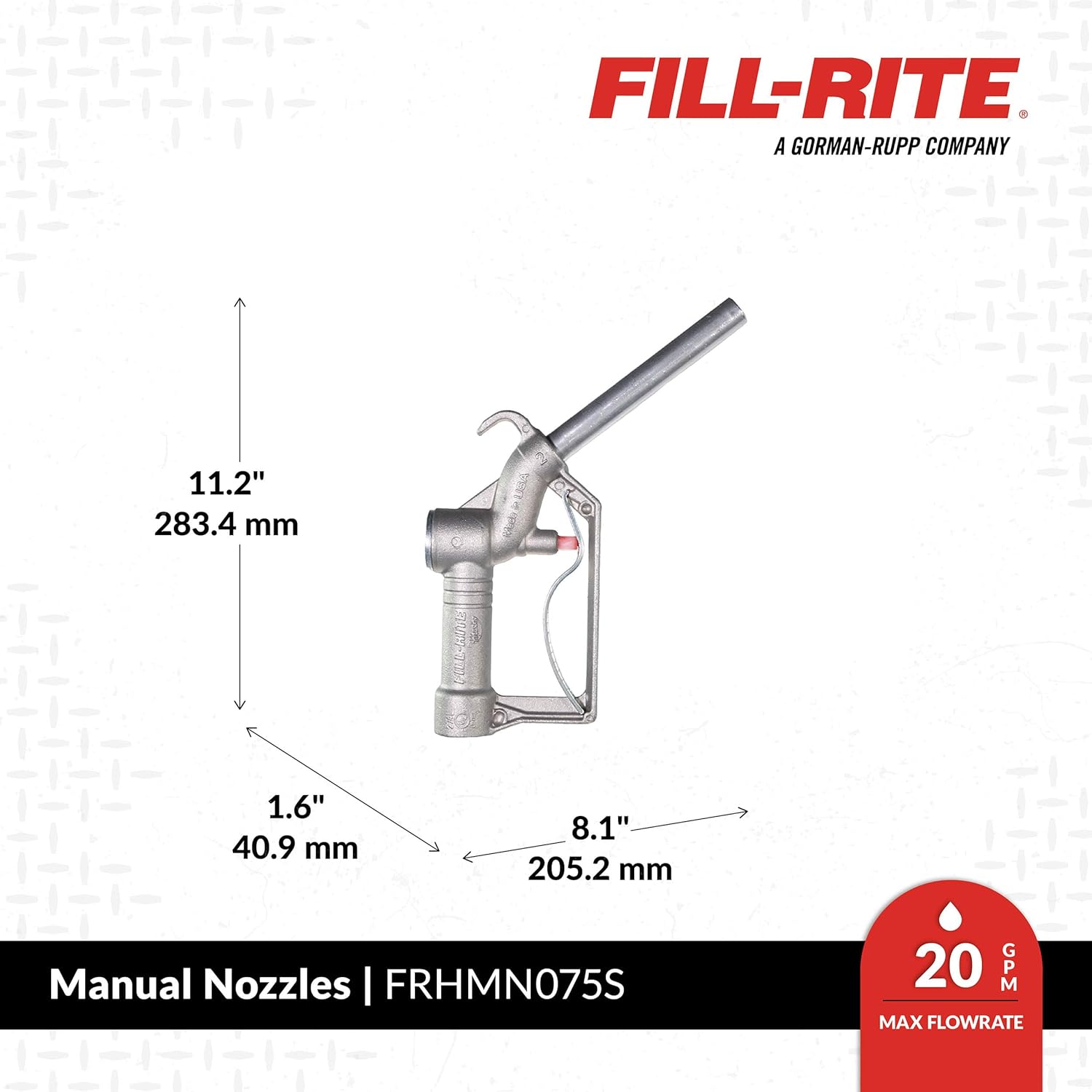 Fill-Rite FRHMN075S 3/4" Up to 20 GPM (75 LPM) Manual Nozzle with Hook