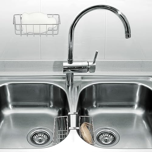 Miniatura 6 de Soporte de esponja de 2 piezas, organizador de fregadero de cocina, cesta organizadora de fregadero de metal, para fregador, jabón, toalla, cepillo,