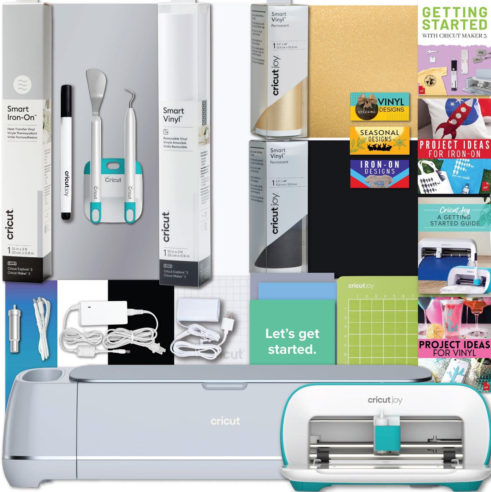Cricut Maker 3 Machine and Cricut Joy Bundle - Craft Cutting Machine Combo Pack with Variety Cutting Materials, DIY Iron-on and Vinyl Projects, Mixed Sampler Materials Kit with Die-Cutting Machines