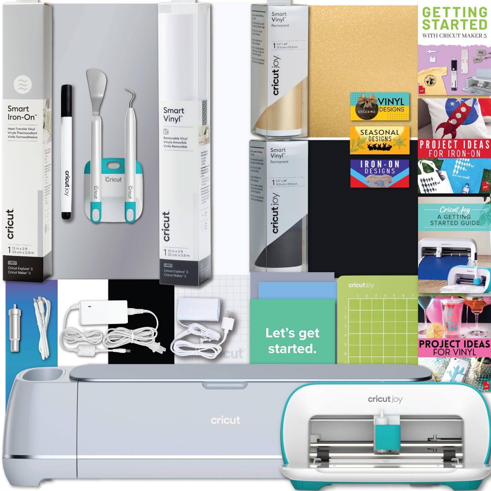 Cricut Maker 3 Machine and Cricut Joy Bundle - Craft Cutting Machine Combo Pack with Variety Cutting Materials, DIY Iron-on and Vinyl Projects, Mixed Sampler Materials Kit with Die-Cutting Machines
