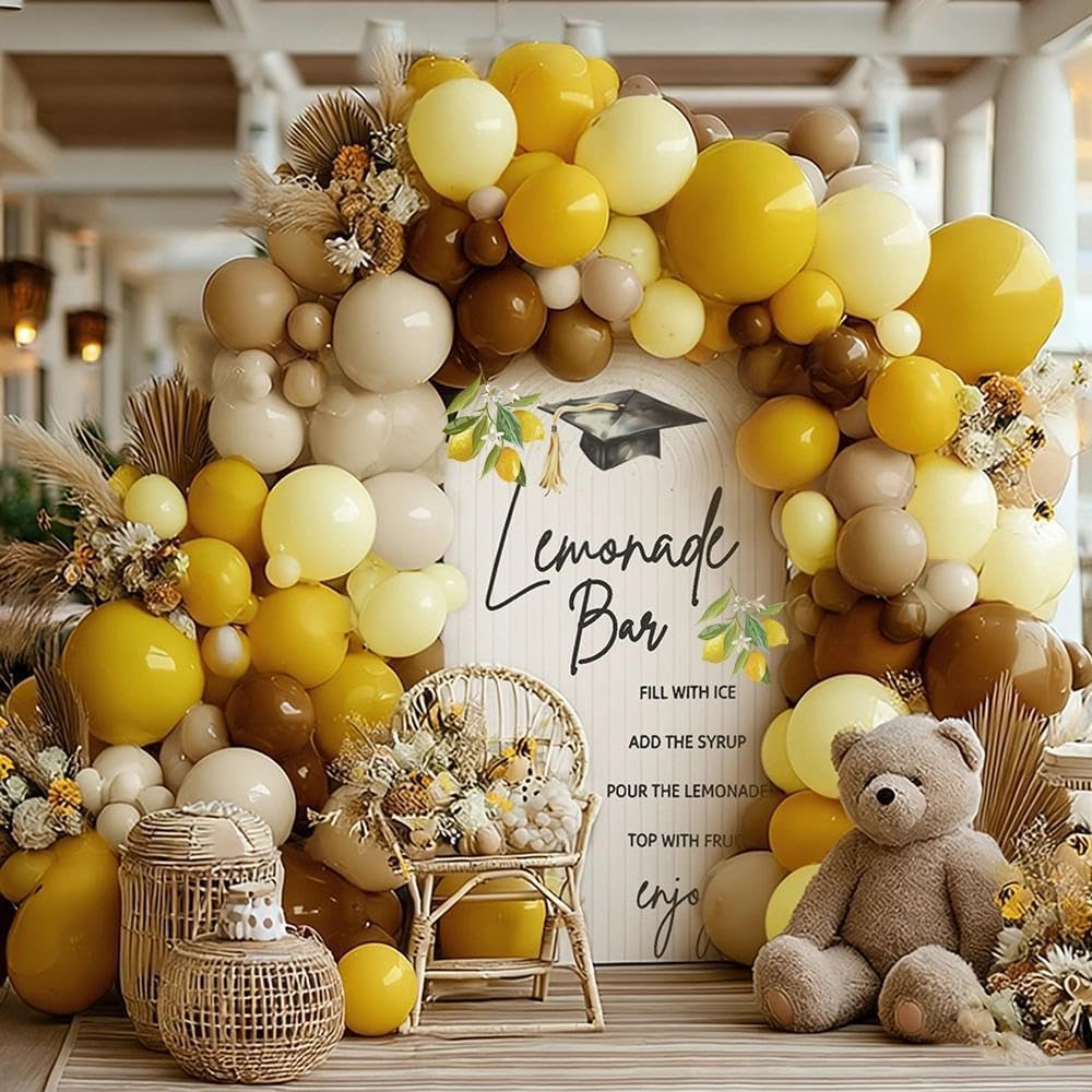 Balloon Garland Arch Kit Pastel Yellow Blush White Sand Brown Balloons Double Stuffed Mustard Yellow Bee Balloons for Neutral Baby Shower Wedding Birthday Gender Reveal Party Decorations