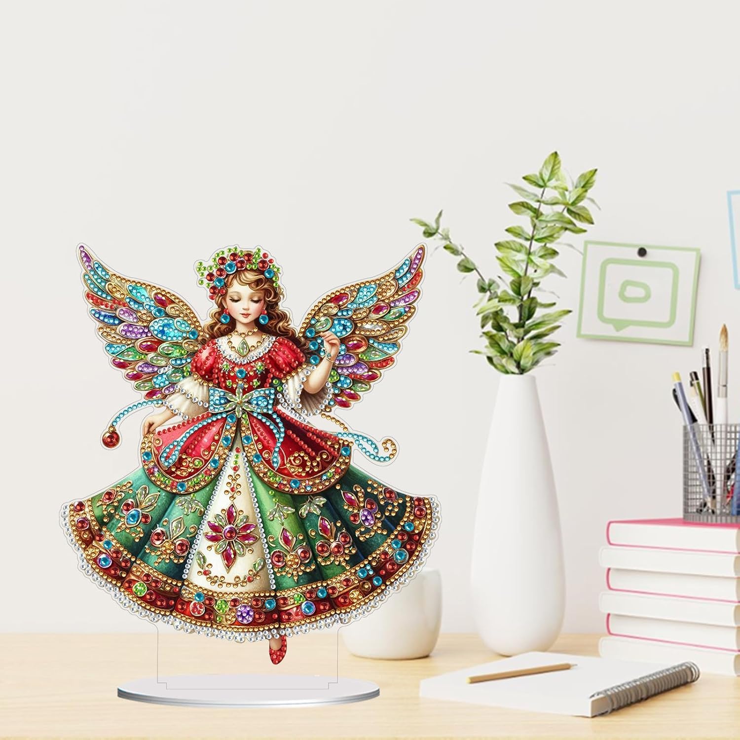 ARTopet 2Pcs DIY Diamond Desktop Ornament Christmas Special Shaped Crystal Diamond Art Painting Double Sided Pattern Single Sided Diamond Tabletop Ornaments Home Decor-Angel01