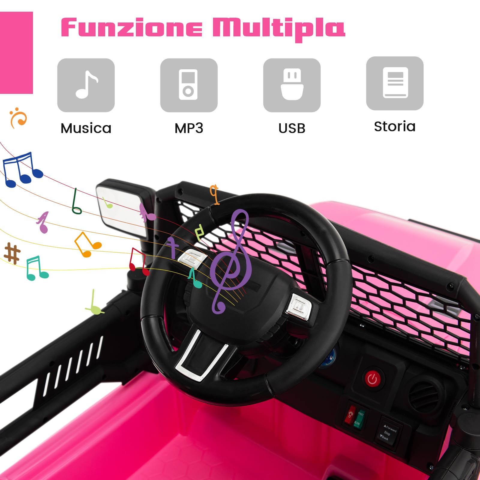 Auto elettrica per bambini 12v 7ah telecomando 2,4g 2 motori mp3 usb