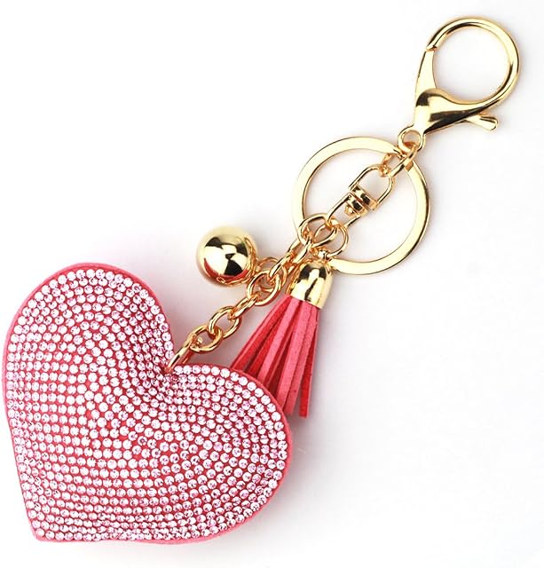 LCHULLE Bling Glitter Keychain Crystal Rhinestone Love Heart Design Key Ring Super Fashonable Keyring Charm Pendant Purse Bag Durable Metal Key Holder Jewellery Key Buckle for Women Girl