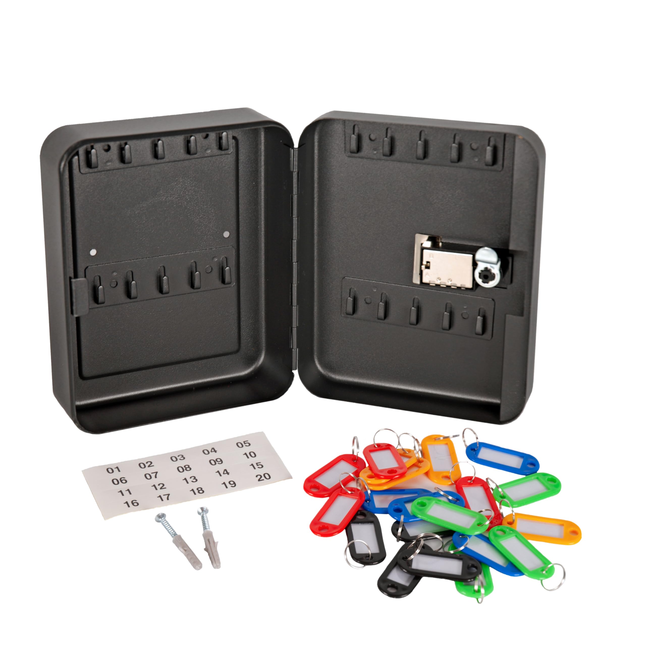 Cathedral Products Black 20-Key Capacity Combination Lock Key Cabinet | Secure & Durable | Wall-Mountable With Colourful Key Fobs And Labels