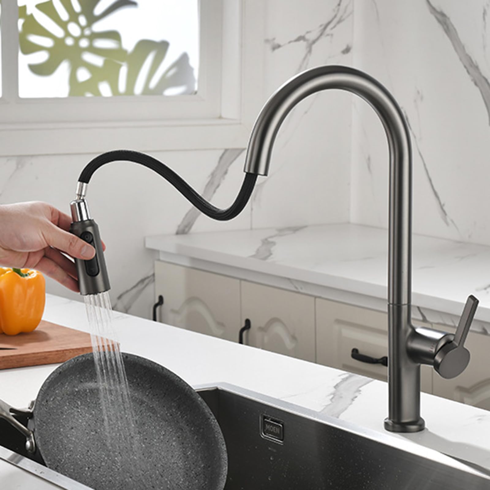 Robinet de cuisine 3 voies en laiton gris mitigeur moderne 3 en 1