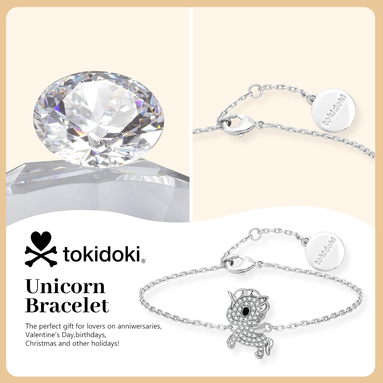 Tokidoki Unicorno Necklace Bracelet Earring Stud 14K Silvery Plated Unicorno Pendant Trendy Cubic Zirconia Crystal Choker Necklace for Daughter Niece Wife