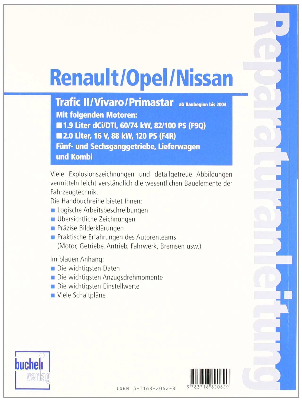 Renault Trafic II / Opel Vivaro / Nissan Primastar Baubeginn bis 2004..: 1,9 Liter dCi/DTI/2,0 Liter Benziner