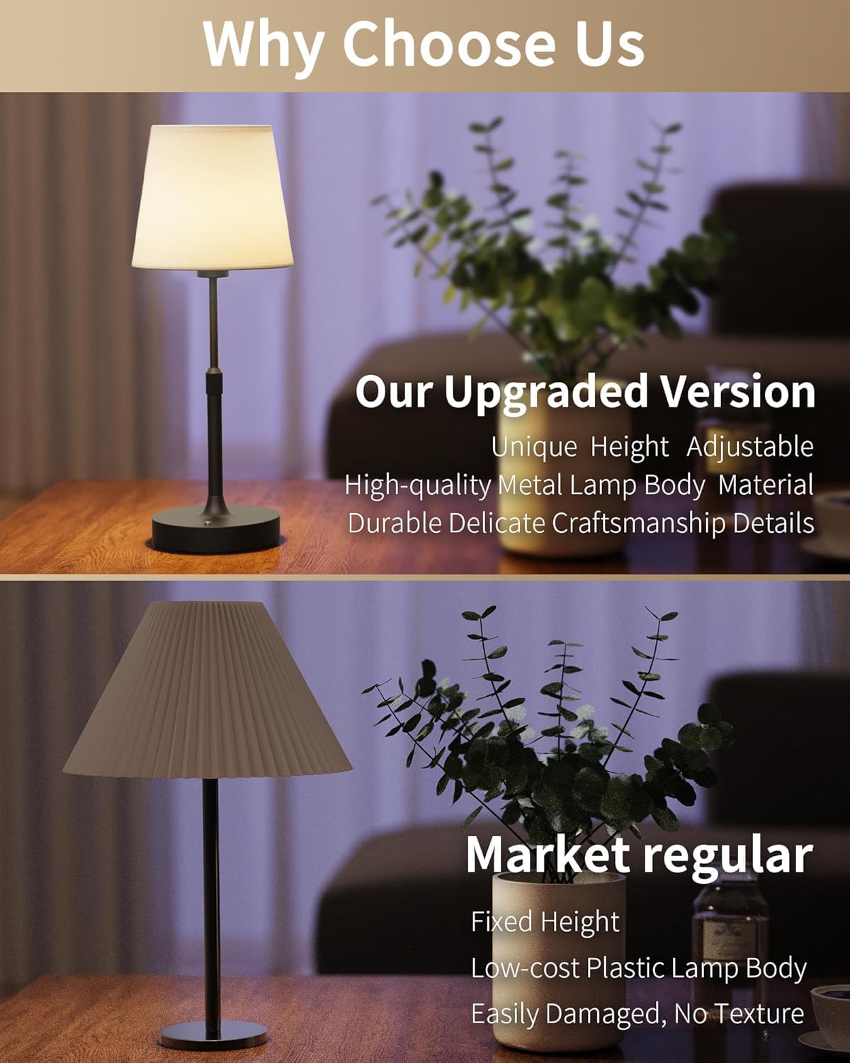 Lampe De Table Tactile Sans Fil, Alimentée Par Piles Rechargeables, 3