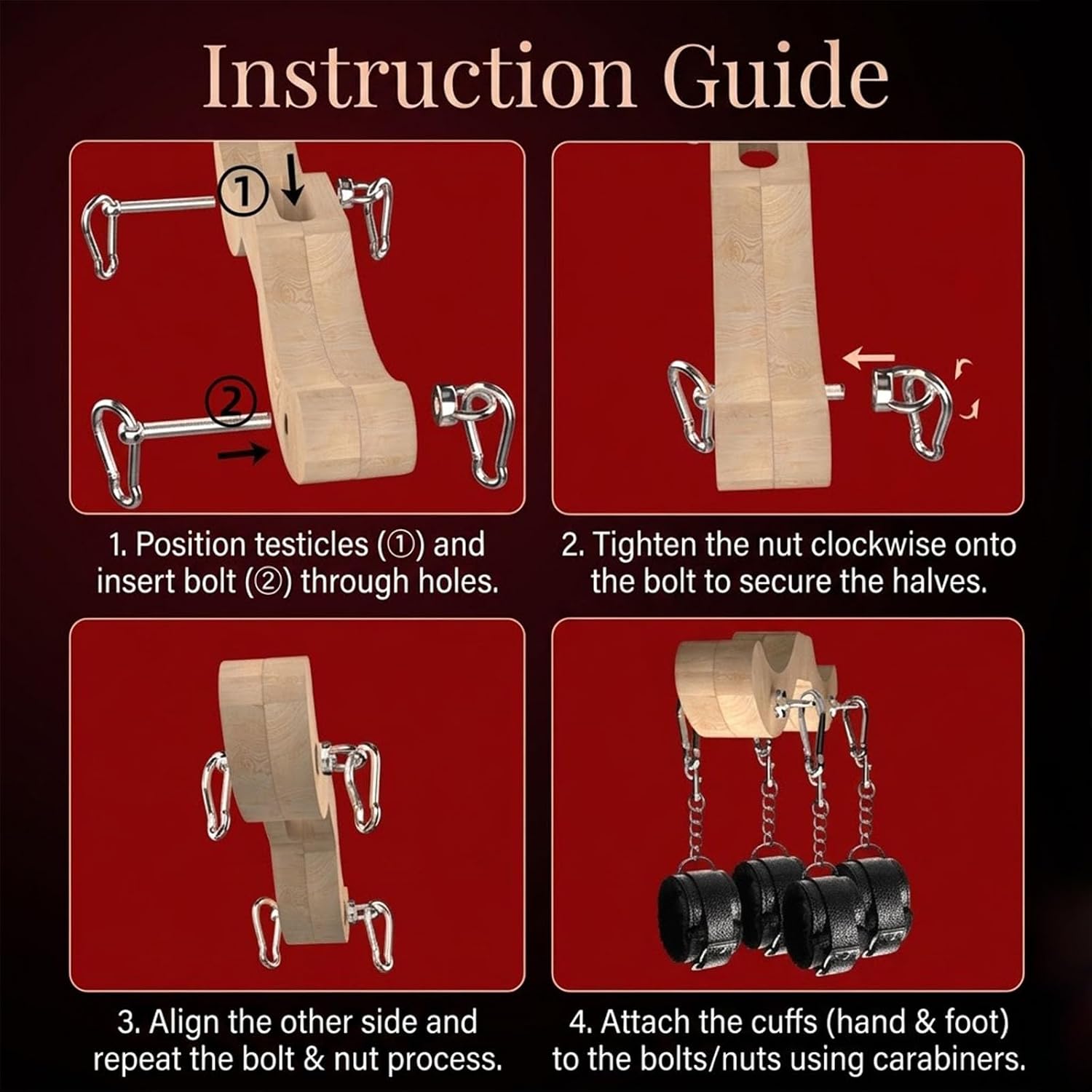 Male Bondage Adjustable Wooden Humbler BDSM Restraint, Testicle Crusher CBT with Handcuffs Ankle Cuffs Male Chastity Toys for Adult Bondage Accessory for Advanced Play Testicle Toys Sex Toys for Men