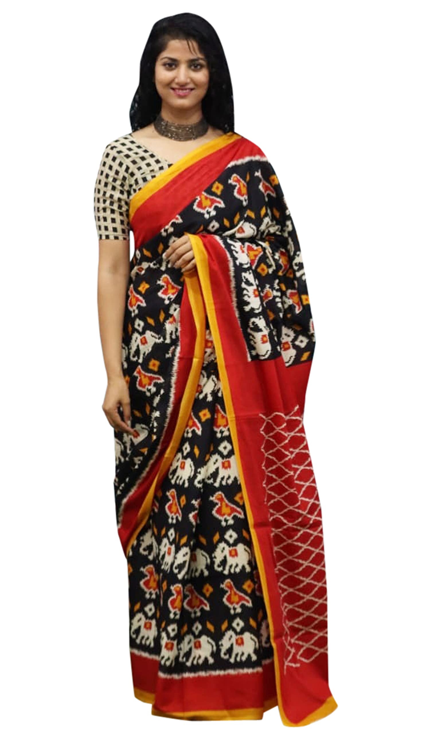 IMTRA FASHIONIndian Hand Printed Cotton Sari Jaipuri Saree with Unstitched Blouse