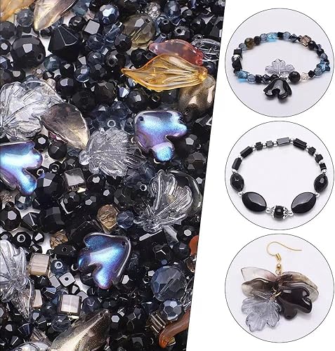 Miniatura 4 de YUANZHIRUN Cuentas de vidrio surtidas para hacer joyas, kit de fabricación de pulseras de cuentas de cristal de media libra, incluye más de 10