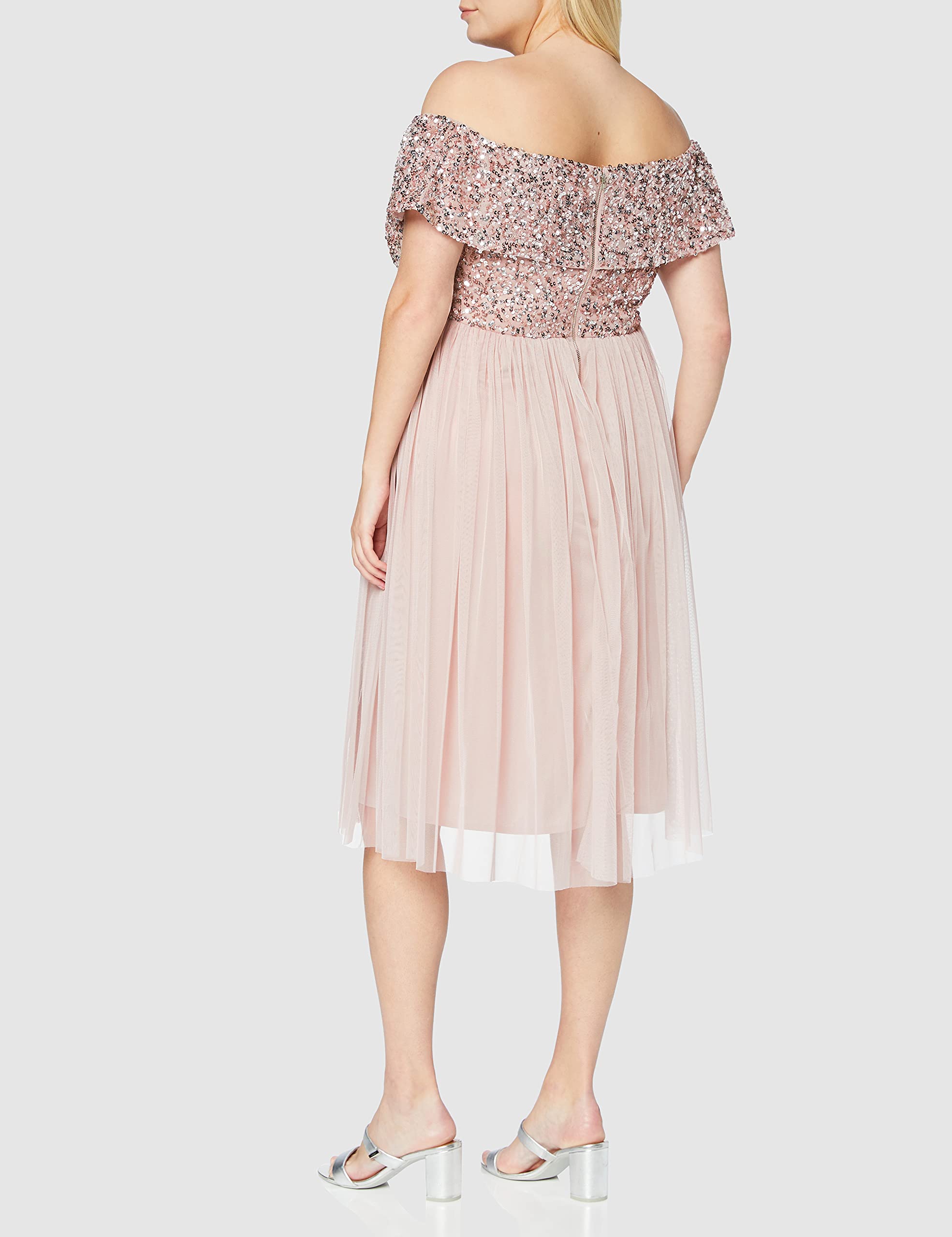 Maya Deluxe Ladies Bardot Dresses Women Midi High Empire Waist Sequins Embellished Formal Evening For Wedding Guest Vestido de Dama de Honor para Mujer