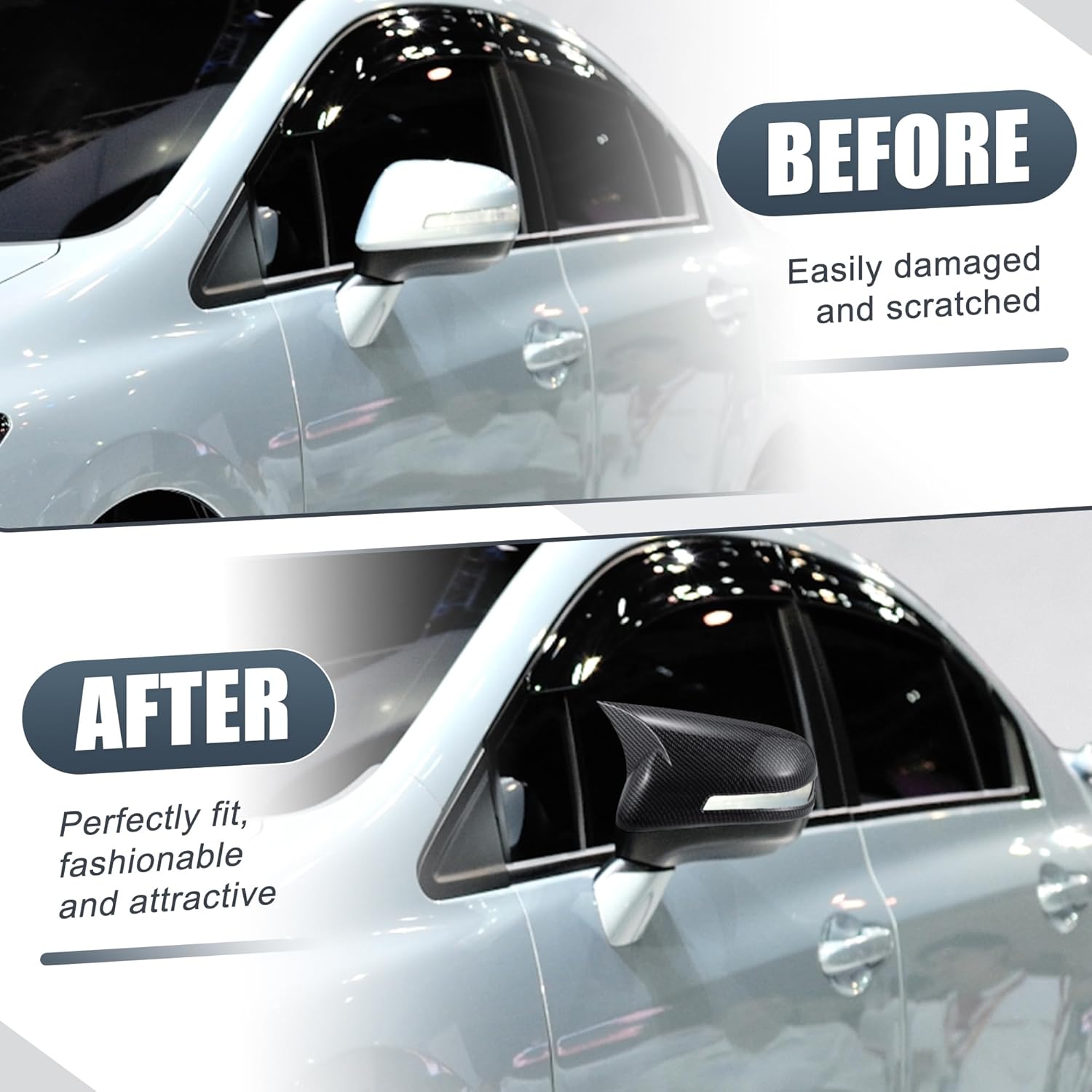 X AUTOHAUX 1 Pair Car Rear View Driver Passenger Side Mirror Cover Cap Overlay Black Carbon Fiber Pattern for Honda Civic 9th Gen 2012-2015 for Models with Turn Signal Light