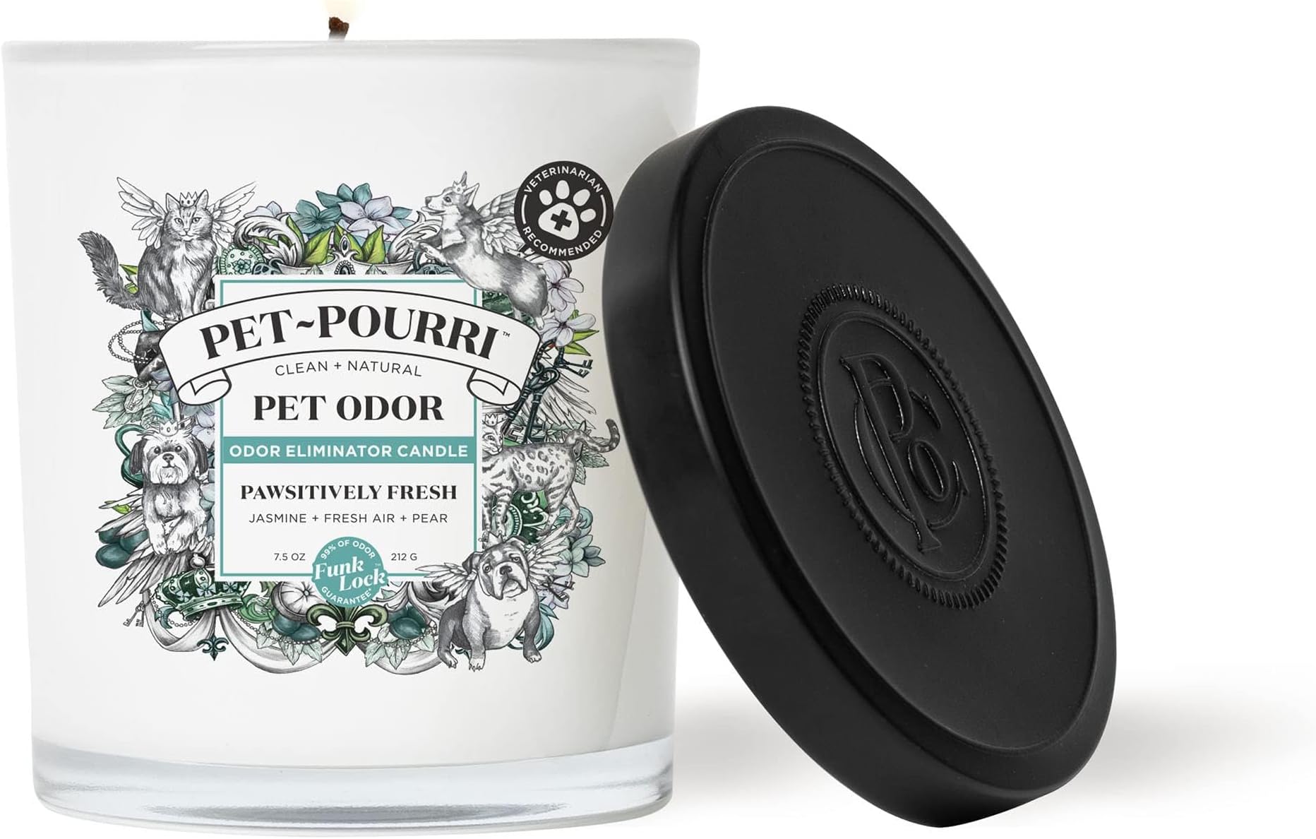 Poo-Pourri Pet Odor Eliminator Candle, Pawsitively Fresh, 7.5 Oz - Jasmine, Fresh Air and Pear (Veterinarian Recommended)