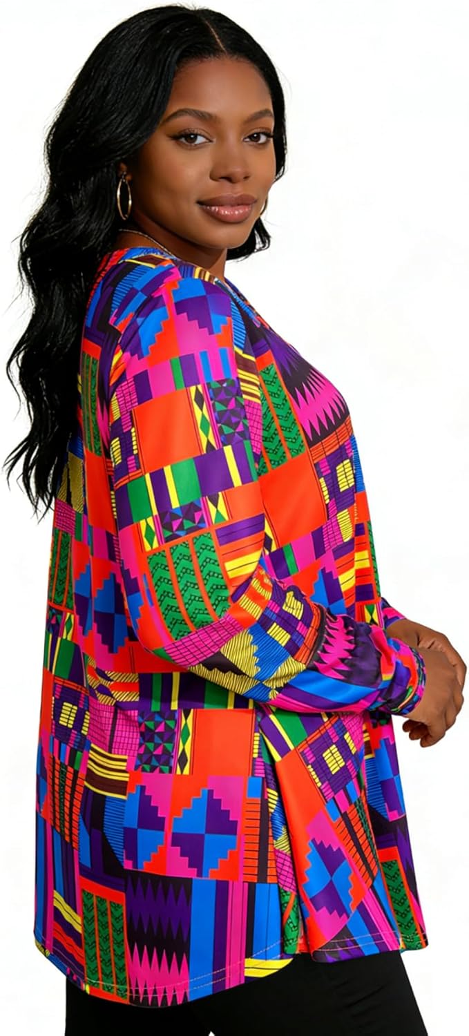 Sinono African Dashiki Top for Women - Boho Long Sleeve V Neck Loose Tunic with Ethnic Print - Image 7