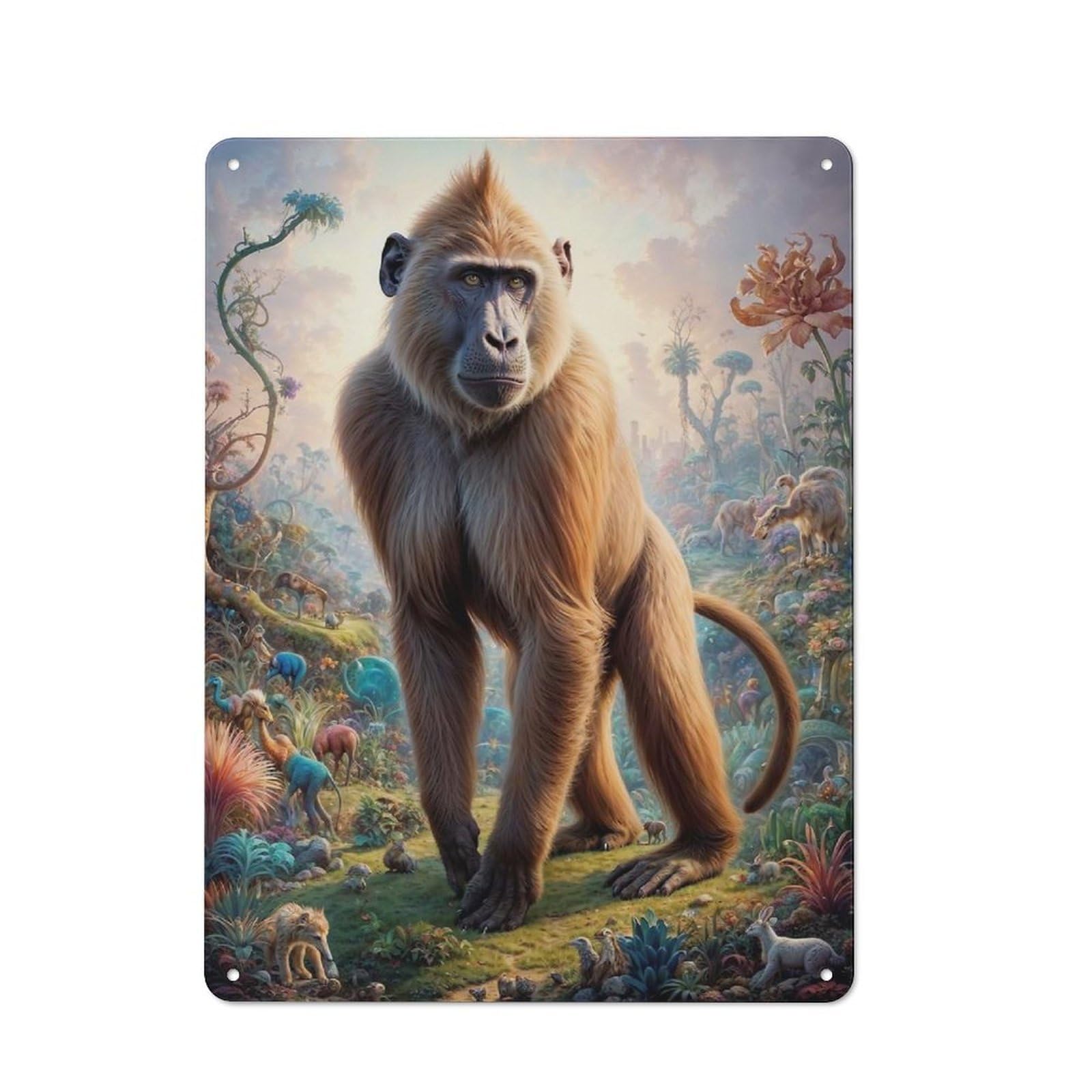 Junmoney Surreal Baboon Safari Vintage Printed Metal Sign 40X30cm For Café Or Home Bar, New Home Wall Decor For Hospitality Decor Collectors