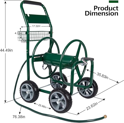 Miniatura 5 de Tools - Carrete de manguera industrial, carrito de carrete de manguera resistente para jardín con 4 ruedas sólidas, riego de césped, plantación de