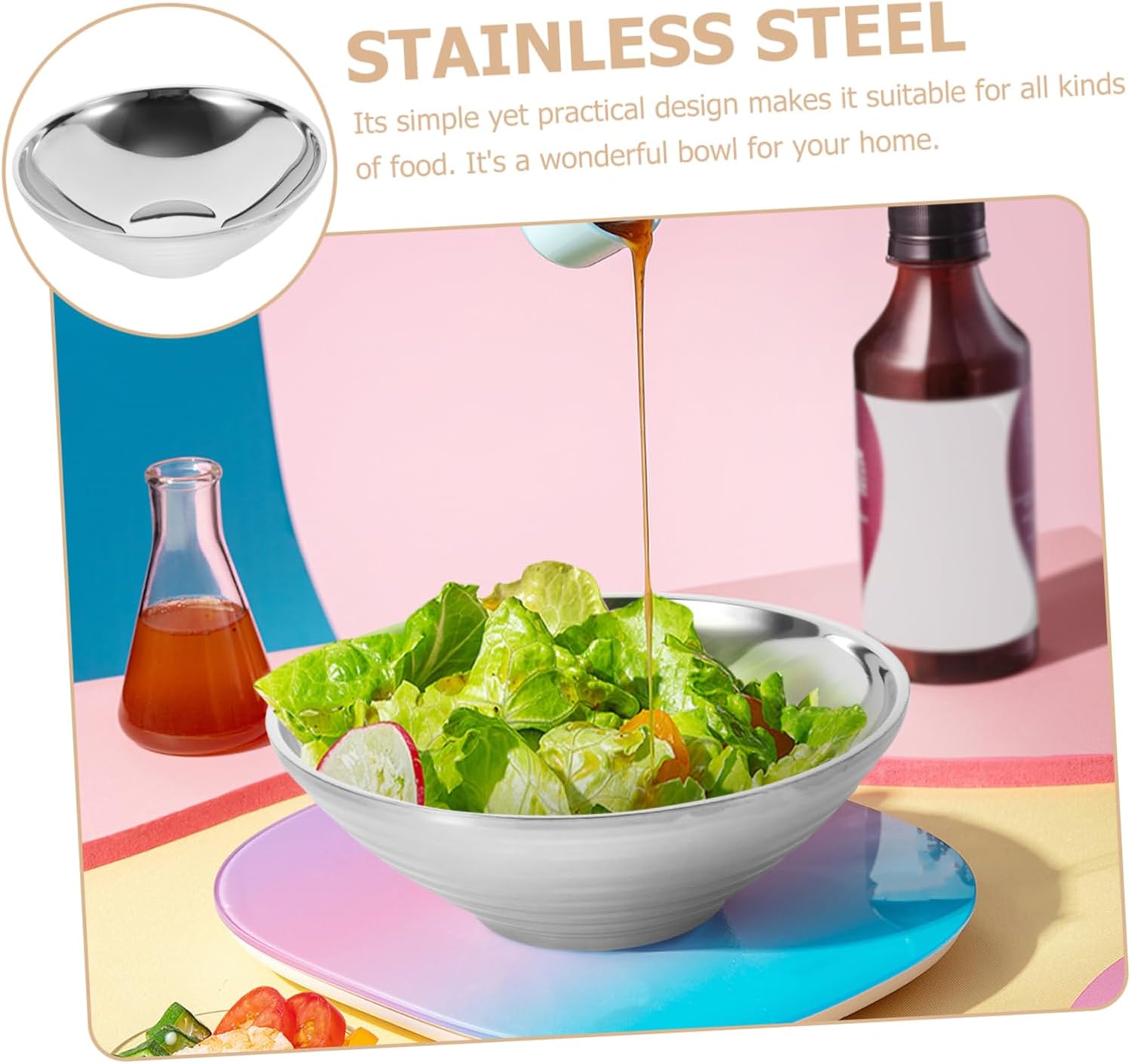 Mobestech Ramen Bowl Lids Bowl Noodles Cute Stainless Steel for Salad Reusable Kitchen Accessory