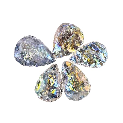 5pcs Raw Aura Quartz Rough Pear Shape Rock Gemstone, Chakra Healing Energy Birthstone Crystal for Jewelry Making Supplies, Gift for her, Wire