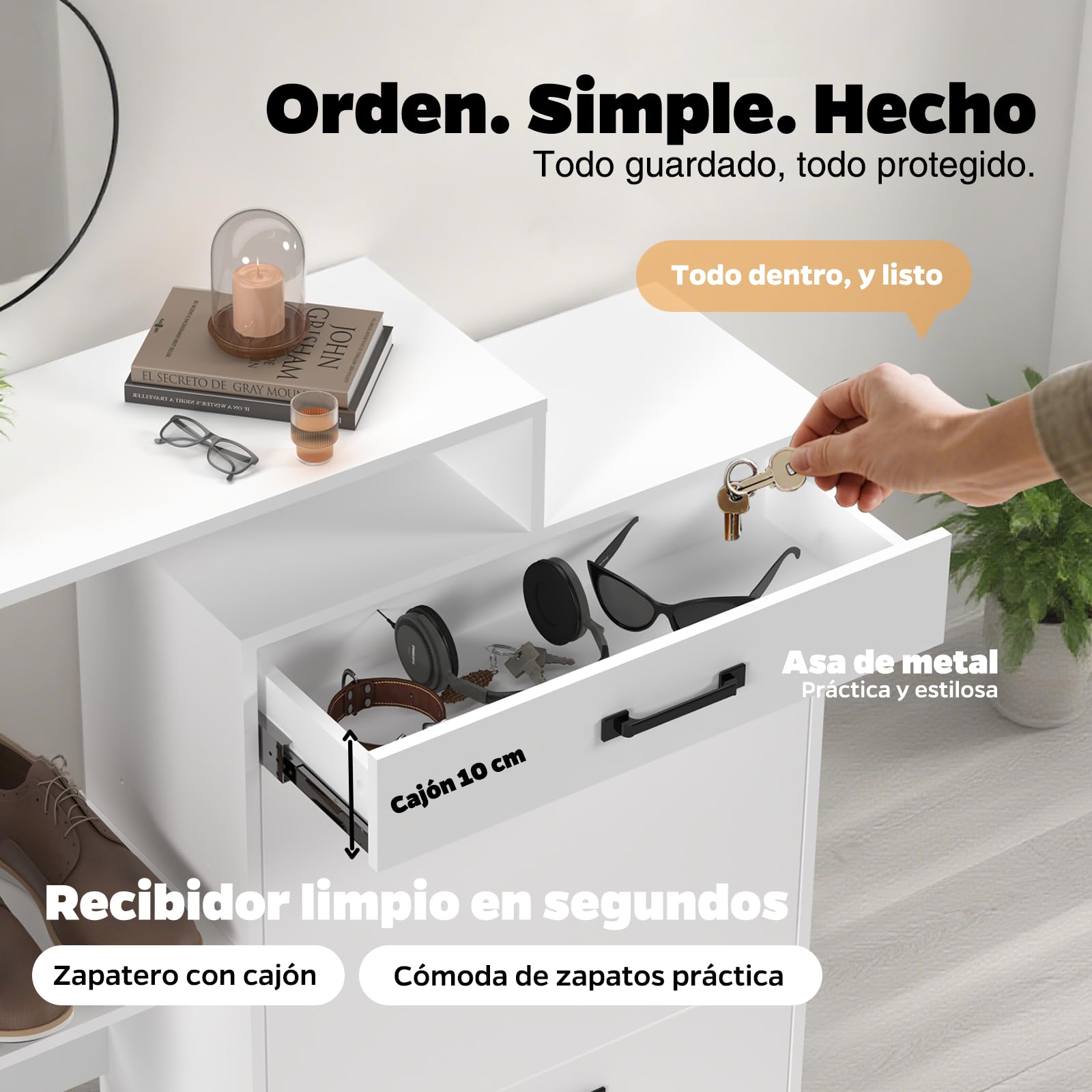 Zapatero Blanco Estrecho，80×24,5×109 cm Mueble Zapatero para recibidor o Pasillo, 3 estantes Regulables,1 cajón, 2 Puertas, Montaje fácil